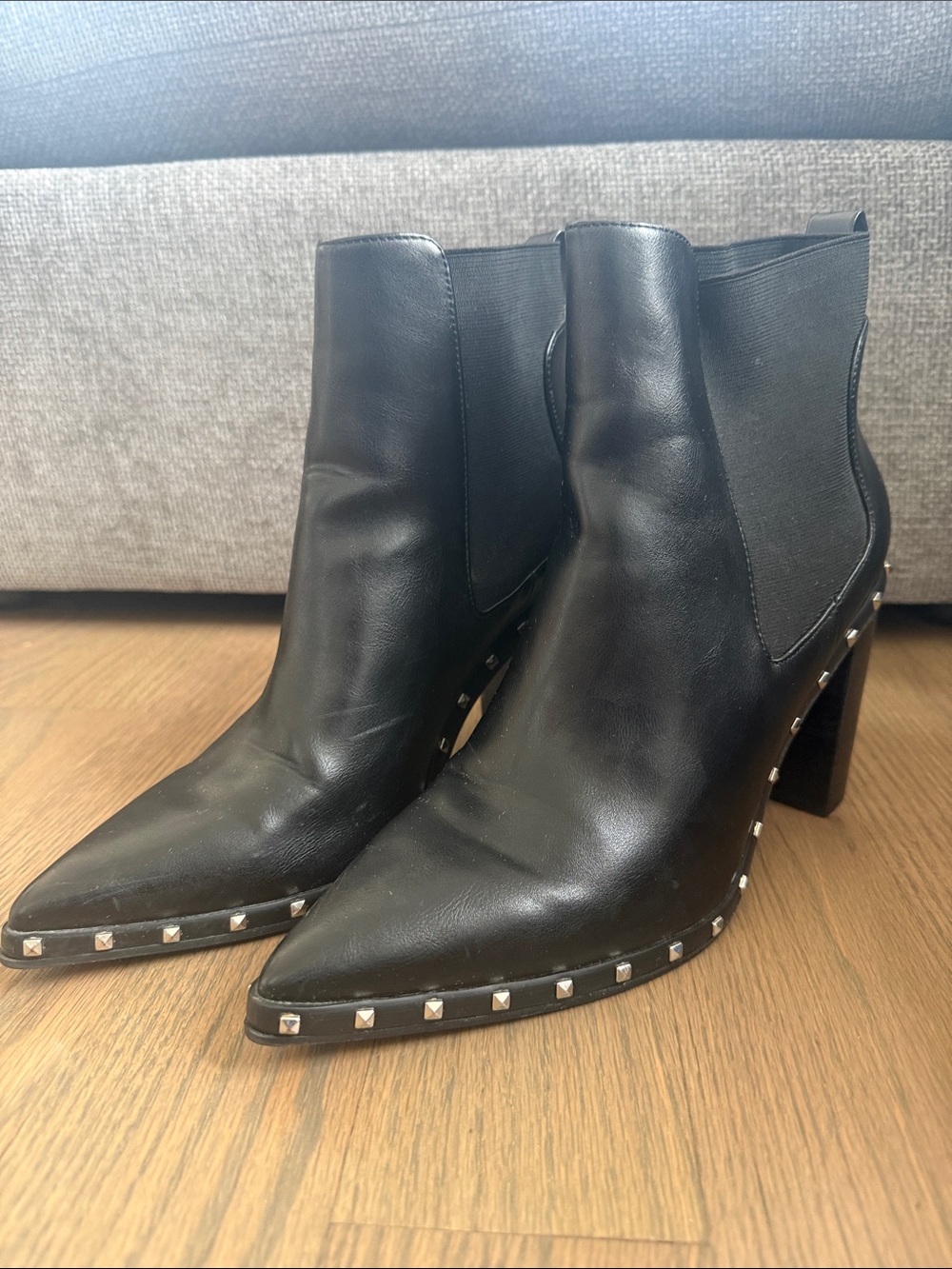 Black Studded Pointed-Toe Ankle Boots - Women